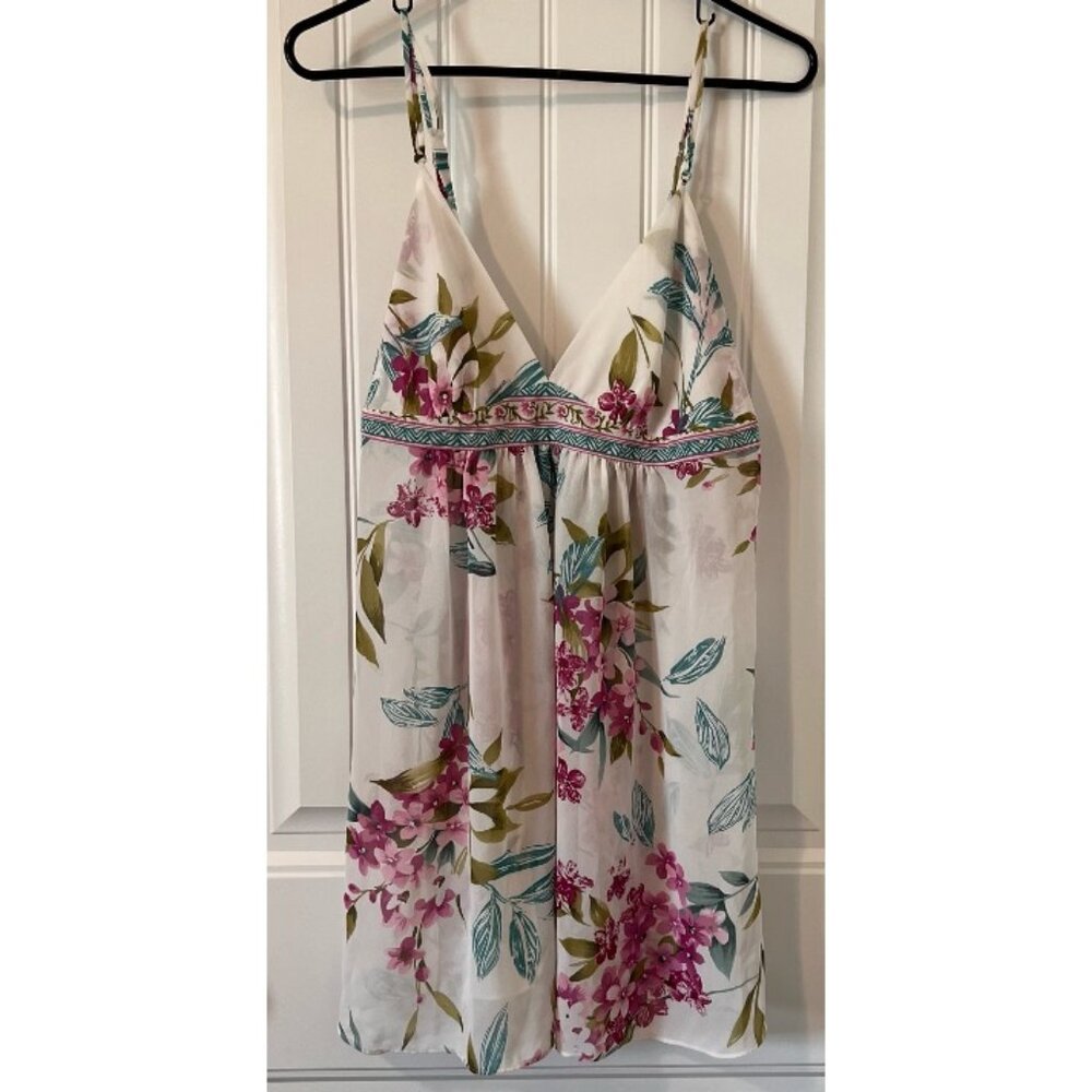 Oscar de la Renta Pink Label Floral Babydoll Cami Top‎ | Sheer Lingerie L